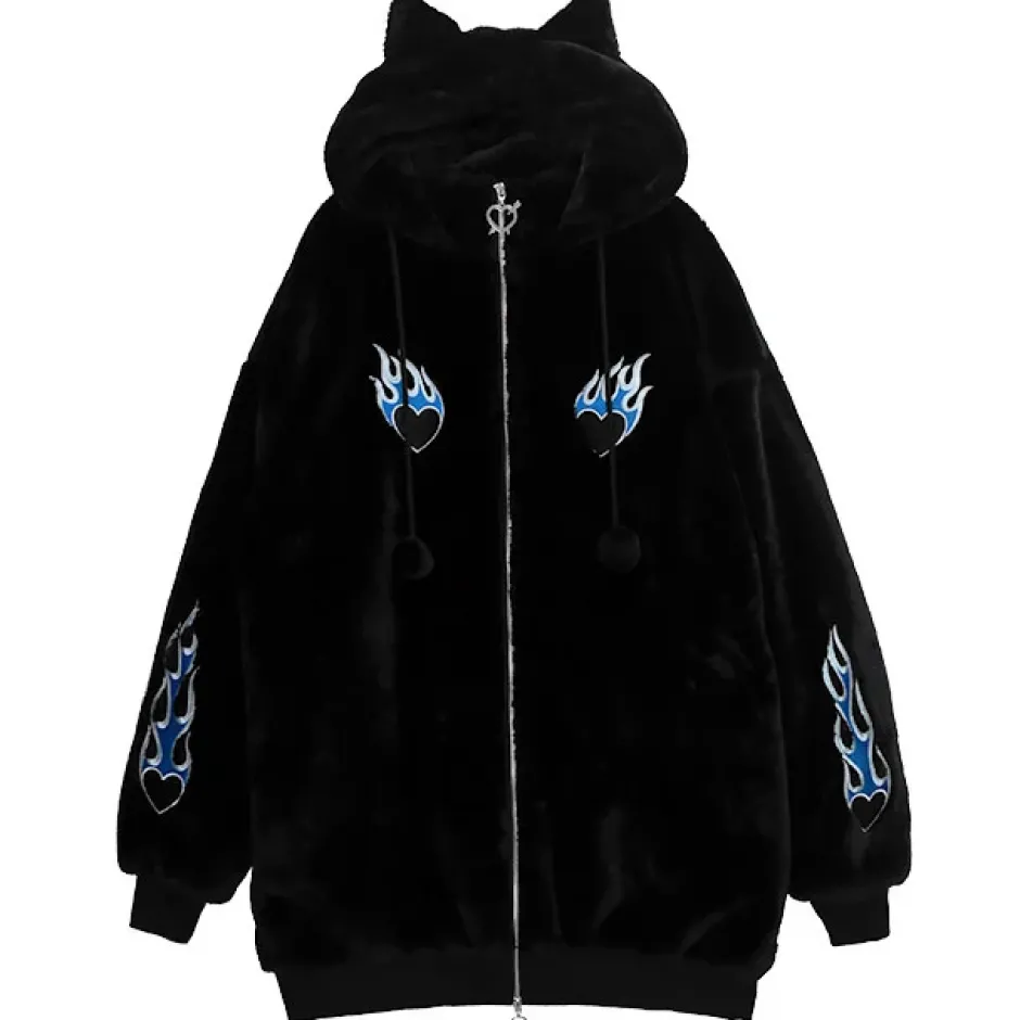 Jackets & Hoodies>LISTEN FLAVOR Fire Heart Cat Ear Boa Blouson