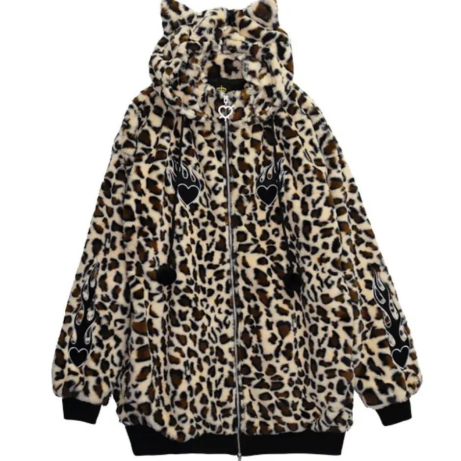Jackets & Hoodies>LISTEN FLAVOR Fire Heart Cat Ear Boa Blouson
