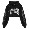 LISTEN FLAVOR Fire Sleeve Lace-Up Cropped Hoodie Online
