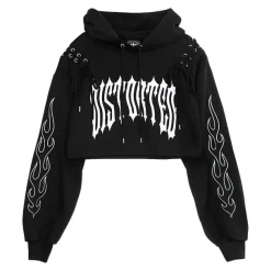LISTEN FLAVOR Fire Sleeve Lace-Up Cropped Hoodie Online