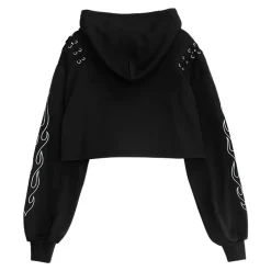 LISTEN FLAVOR Fire Sleeve Lace-Up Cropped Hoodie Online