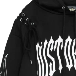 LISTEN FLAVOR Fire Sleeve Lace-Up Cropped Hoodie Online