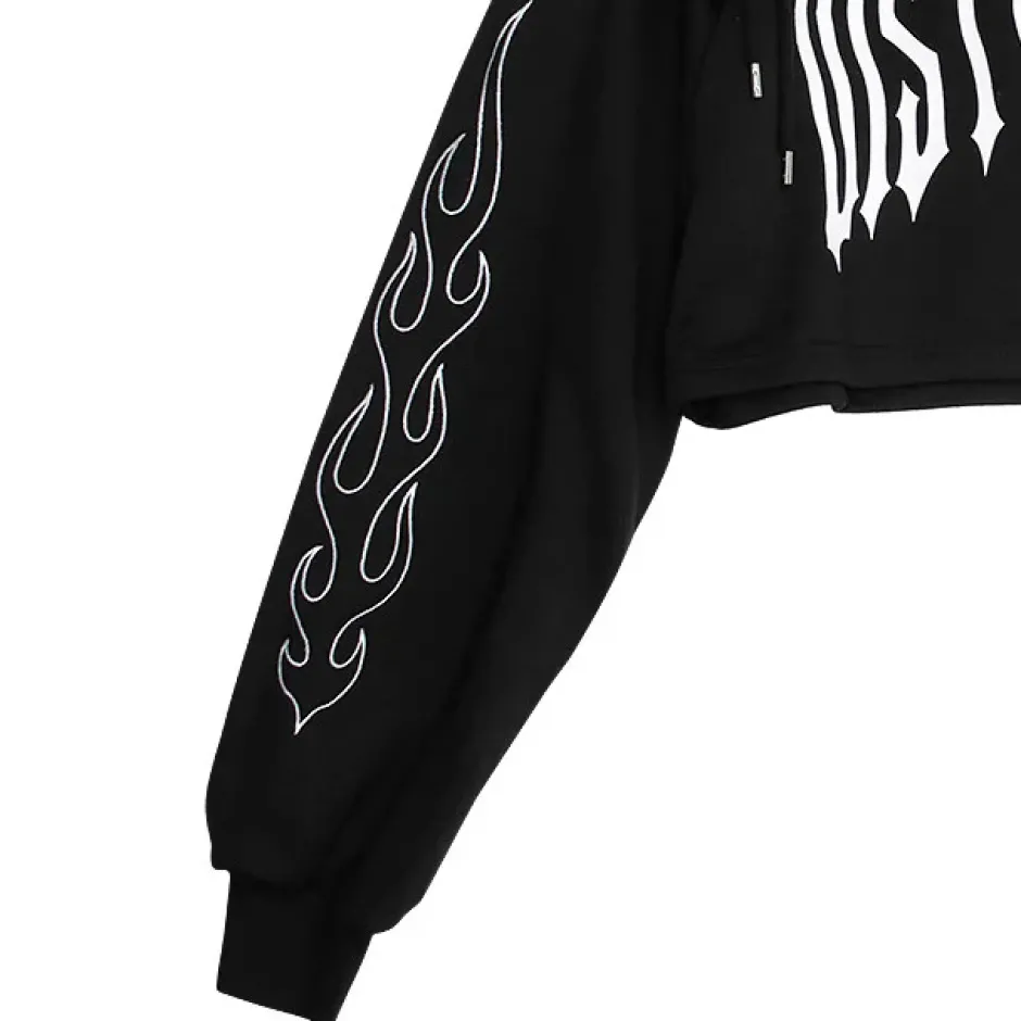 LISTEN FLAVOR Fire Sleeve Lace-Up Cropped Hoodie Online