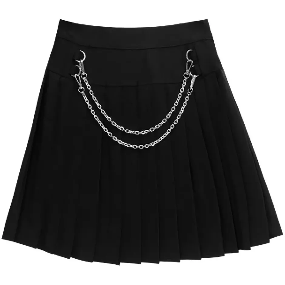 Bottoms>LISTEN FLAVOR Front Chain Pleated Skirt
