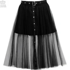 LISTEN FLAVOR Front Snap Tulle Long Skirt Online