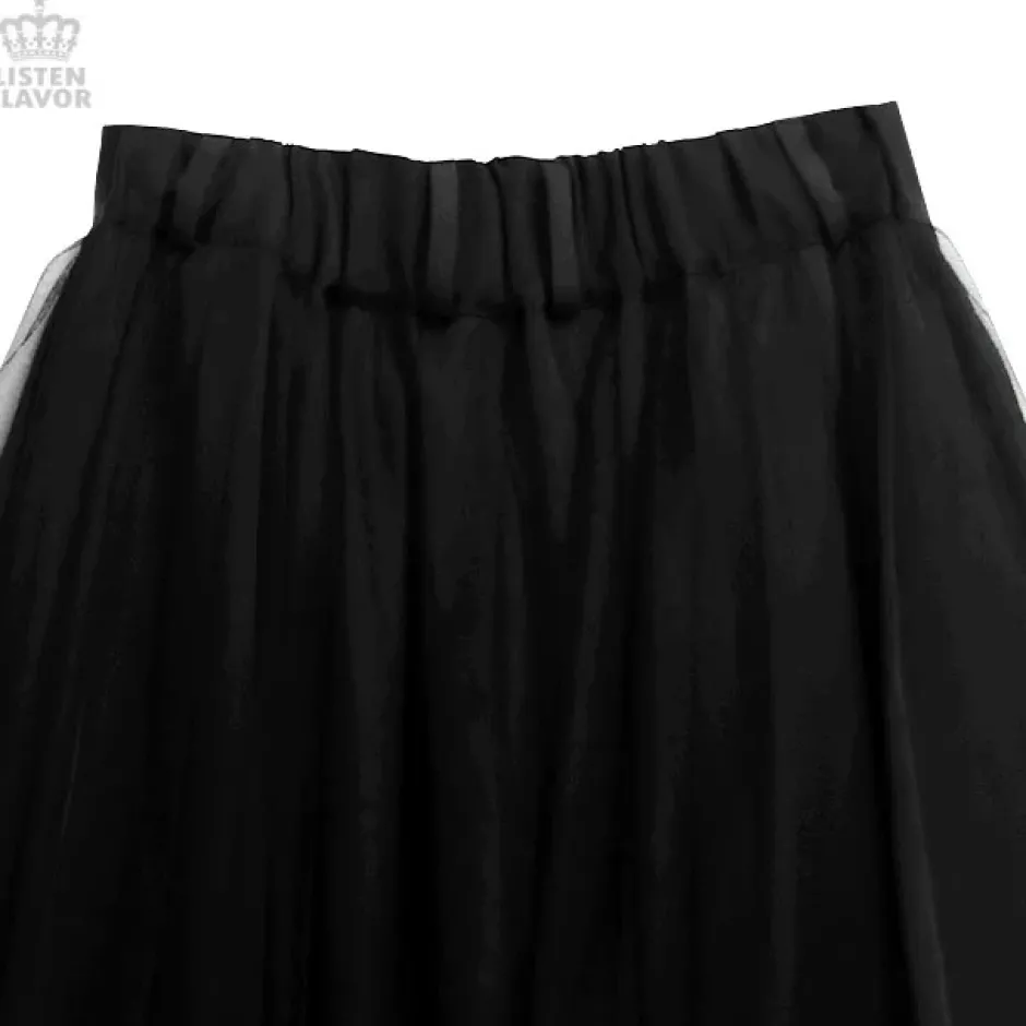 LISTEN FLAVOR Front Snap Tulle Long Skirt Online