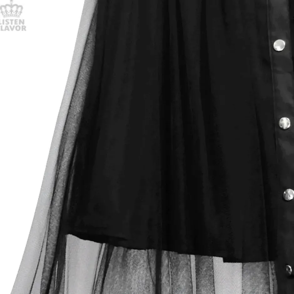 LISTEN FLAVOR Front Snap Tulle Long Skirt Online