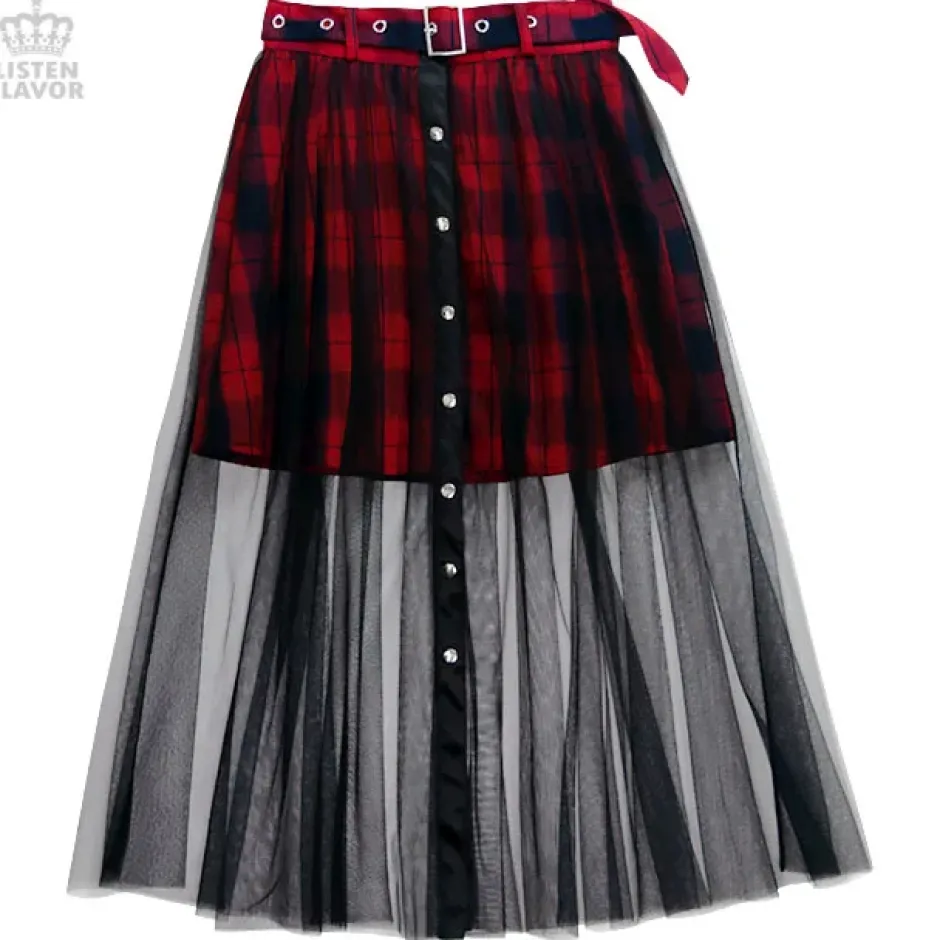 LISTEN FLAVOR Front Snap Tulle Long Skirt Online