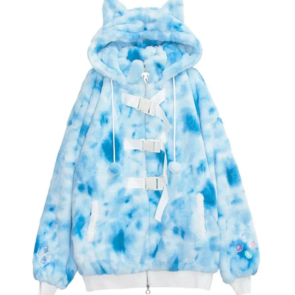 Jackets & Hoodies>LISTEN FLAVOR Gaming Cat Ear Buckle Fur Blouson