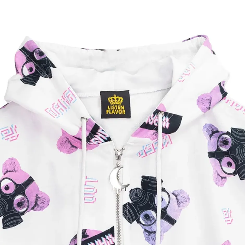 Jackets & Hoodies>LISTEN FLAVOR Gas Mask Bear Zip Hoodie