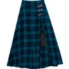 LISTEN FLAVOR Green Plaid Fire Buckle Layered-Style Pleated Skirt Online