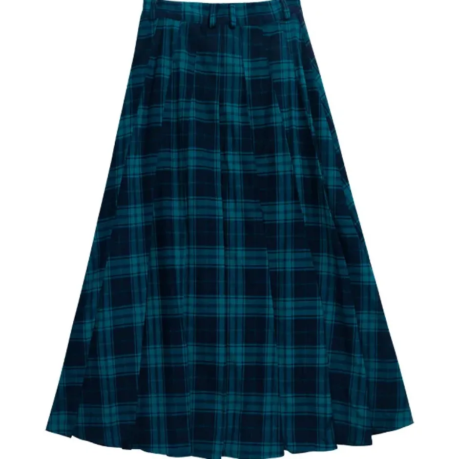 LISTEN FLAVOR Green Plaid Fire Buckle Layered-Style Pleated Skirt Online
