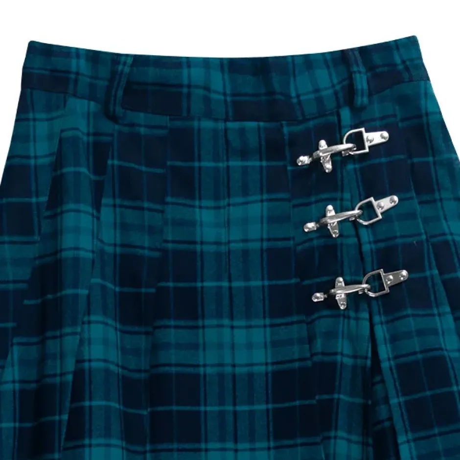 LISTEN FLAVOR Green Plaid Fire Buckle Layered-Style Pleated Skirt Online