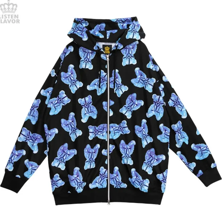 Jackets & Hoodies>LISTEN FLAVOR Harness Bear Zip-Up Hoodie