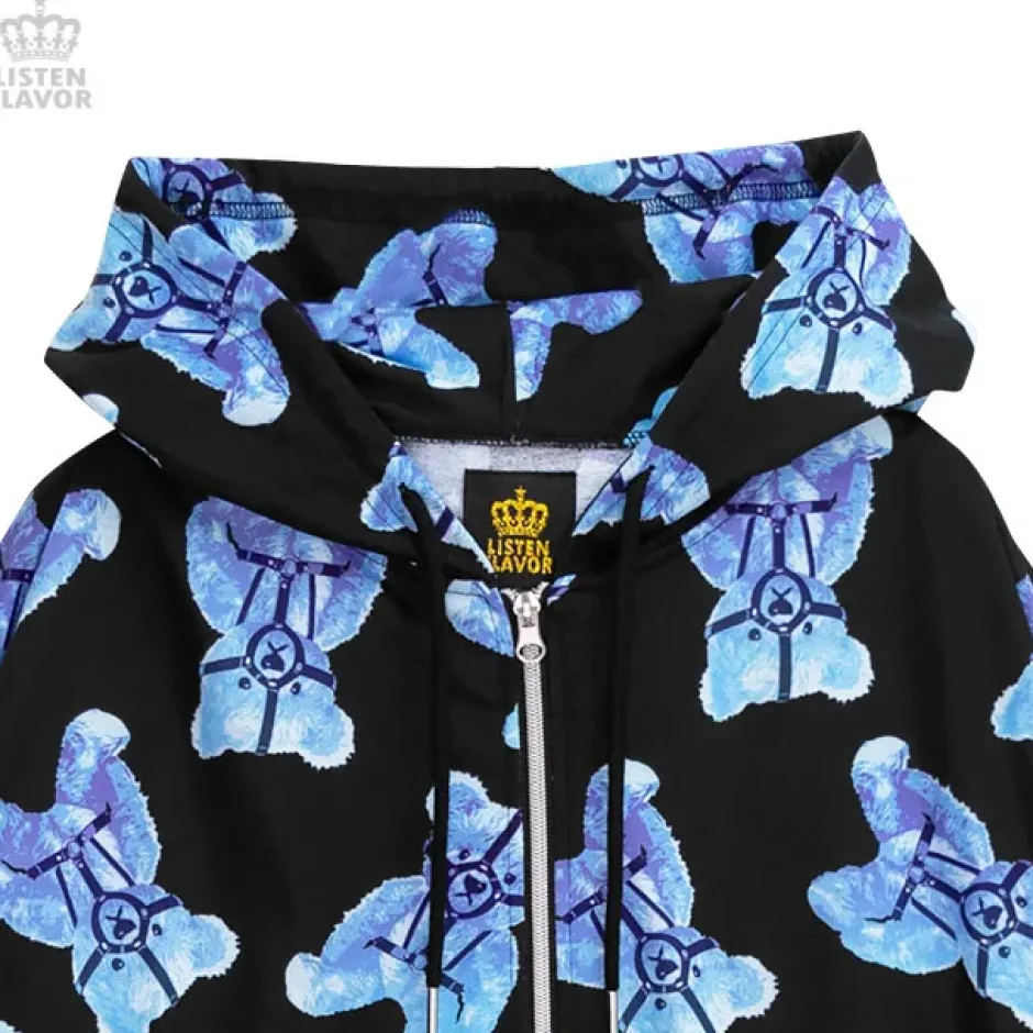 Jackets & Hoodies>LISTEN FLAVOR Harness Bear Zip-Up Hoodie