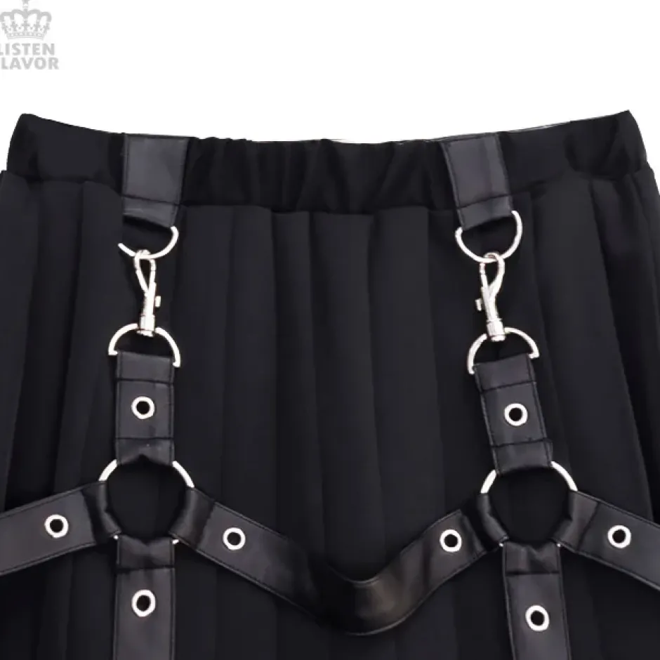 LISTEN FLAVOR Harness Pleated Long Skirt Clearance