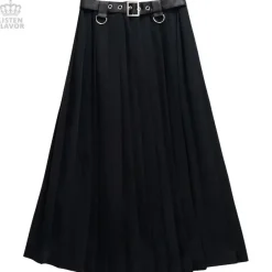 LISTEN FLAVOR Harness Pleated Long Skirt Clearance