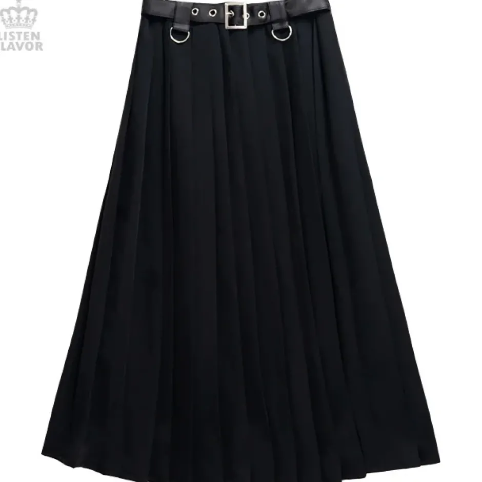 LISTEN FLAVOR Harness Pleated Long Skirt Clearance