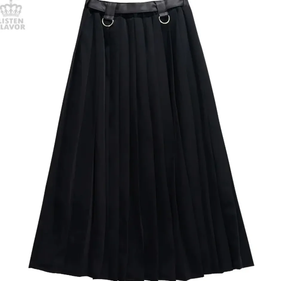 LISTEN FLAVOR Harness Pleated Long Skirt Clearance