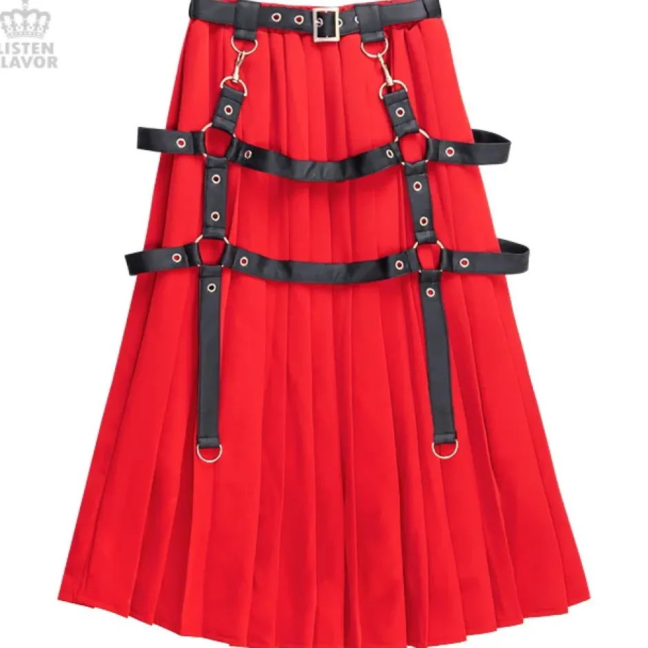 LISTEN FLAVOR Harness Pleated Long Skirt Clearance