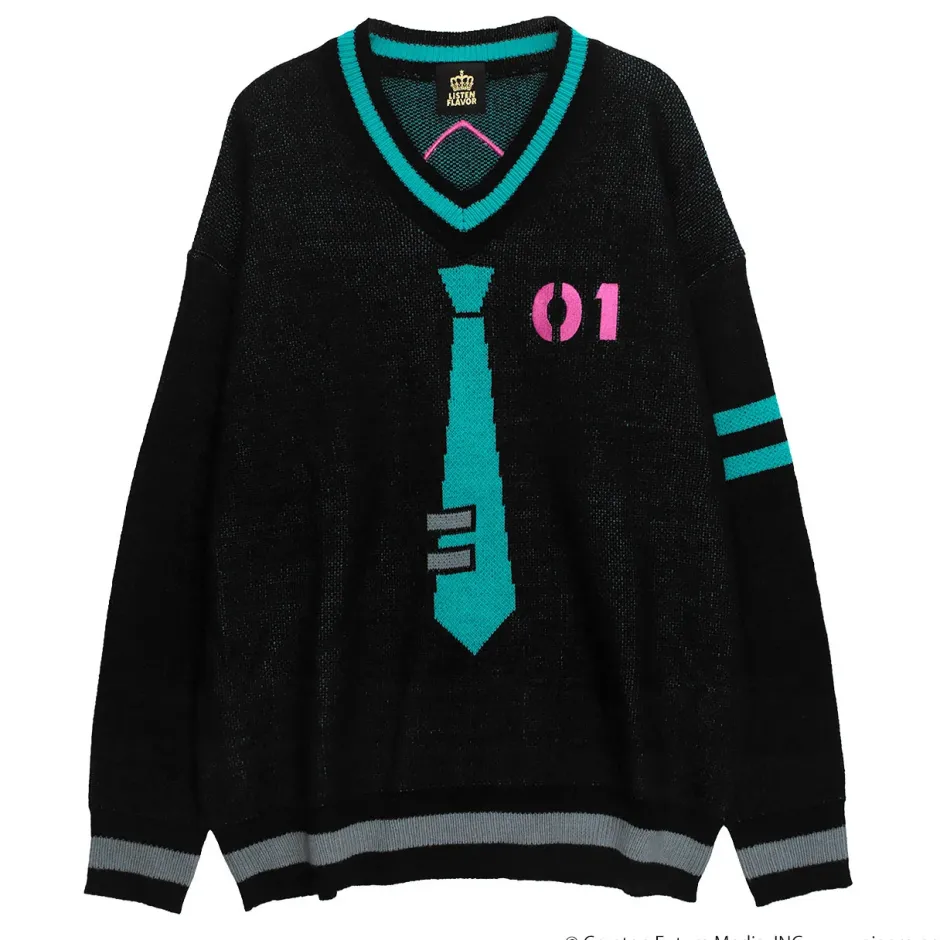 LISTEN FLAVOR Hatsune Miku V-neckline Knit Black Sale
