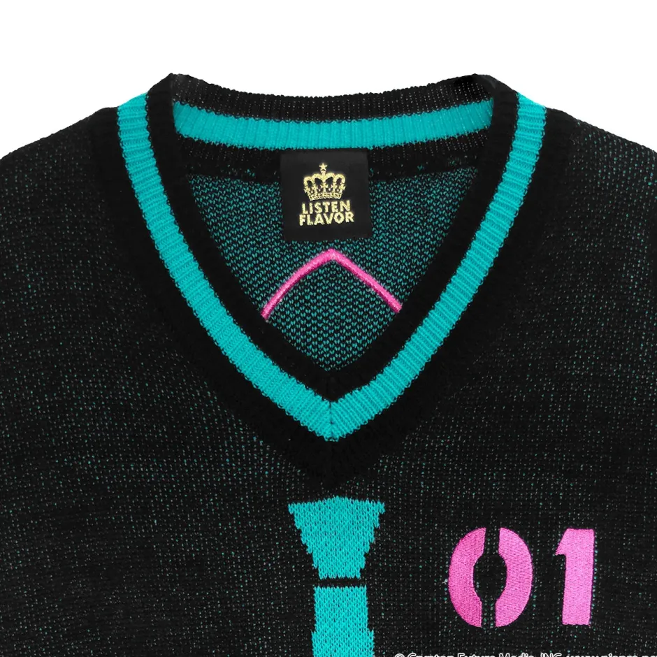 LISTEN FLAVOR Hatsune Miku V-neckline Knit Black Sale