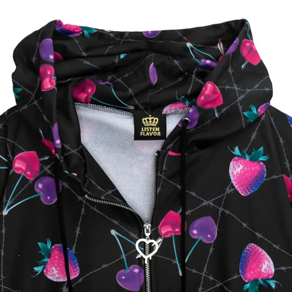 LISTEN FLAVOR Heart Cherry & Dangerous Strawberry Zip Hoodie New