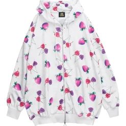 LISTEN FLAVOR Heart Cherry & Dangerous Strawberry Zip Hoodie New