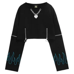 LISTEN FLAVOR Heart Padlock Zip Sleeve Top Hot