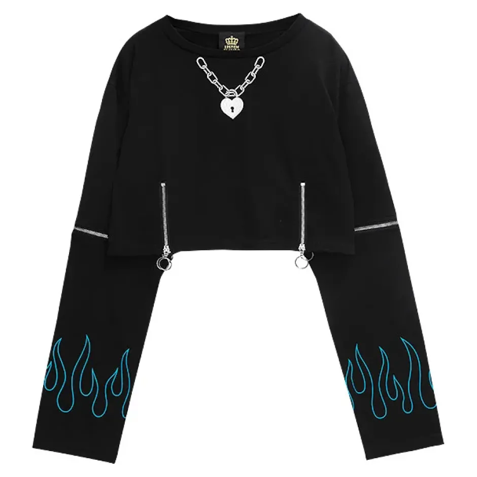 LISTEN FLAVOR Heart Padlock Zip Sleeve Top Hot