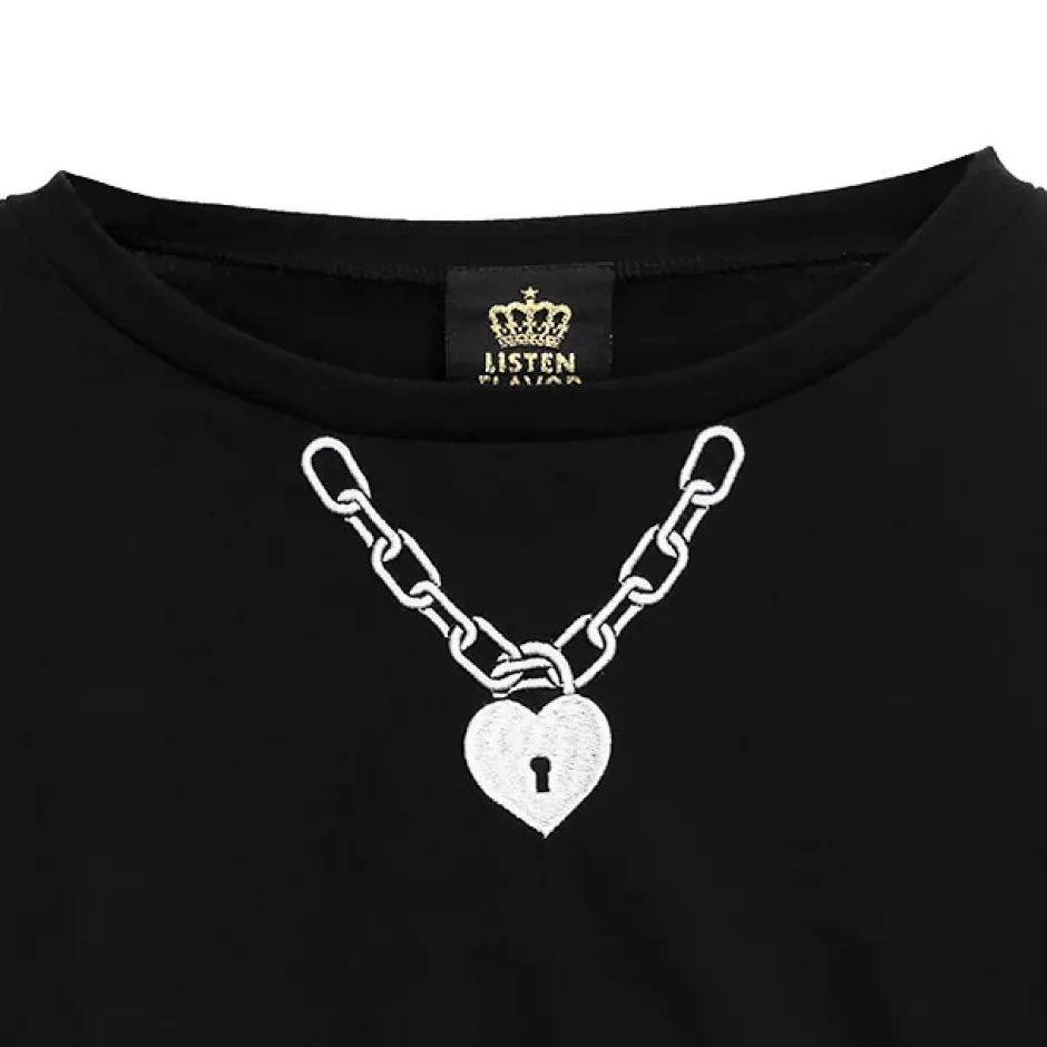LISTEN FLAVOR Heart Padlock Zip Sleeve Top Hot