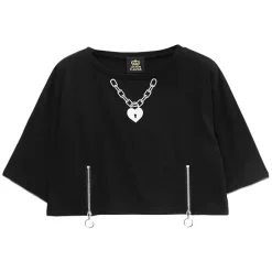 LISTEN FLAVOR Heart Padlock Zip Sleeve Top Hot