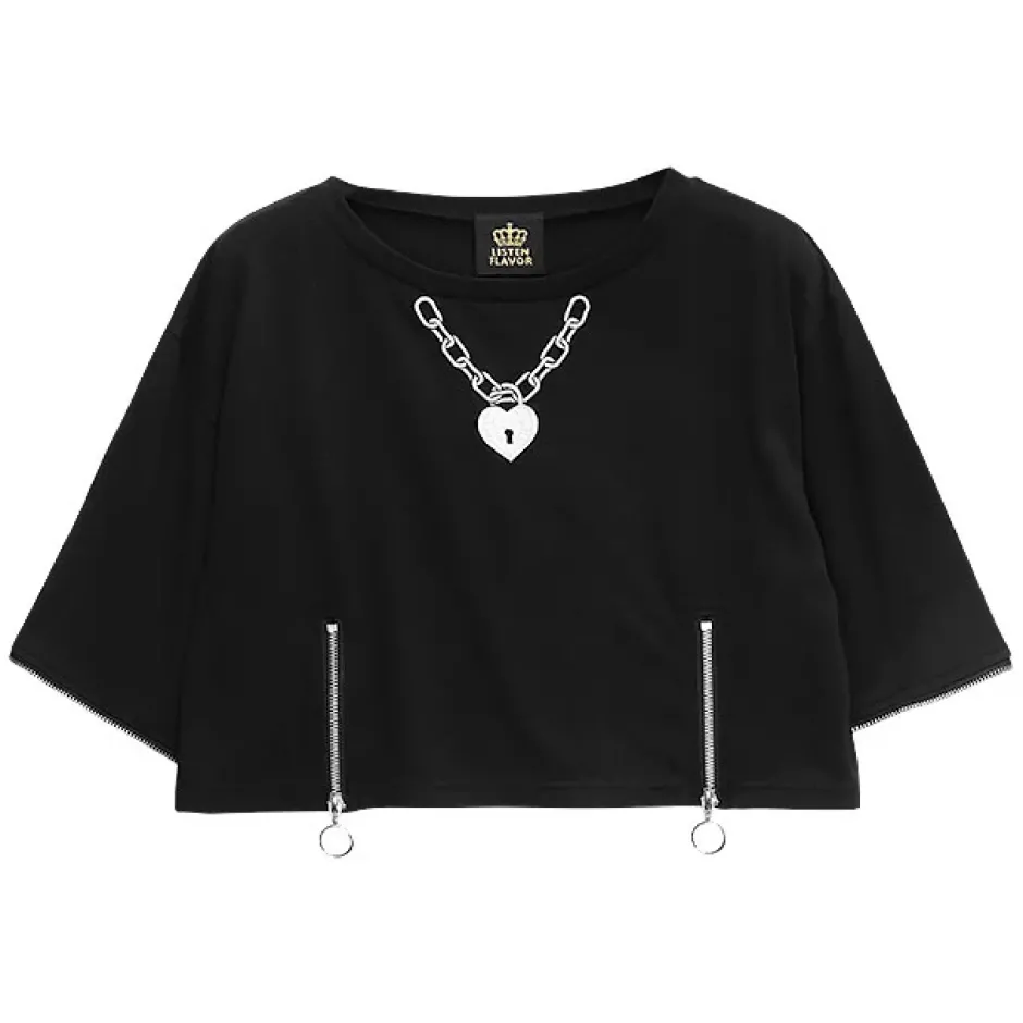 LISTEN FLAVOR Heart Padlock Zip Sleeve Top Hot