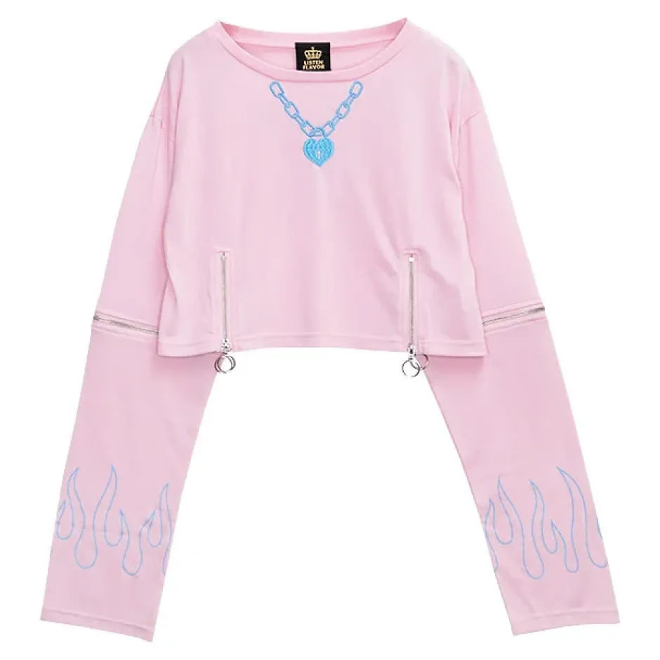 LISTEN FLAVOR Heart Padlock Zip Sleeve Top Hot