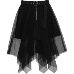 LISTEN FLAVOR Hemline Tulle Layered Skirt w/ Heart Belt New