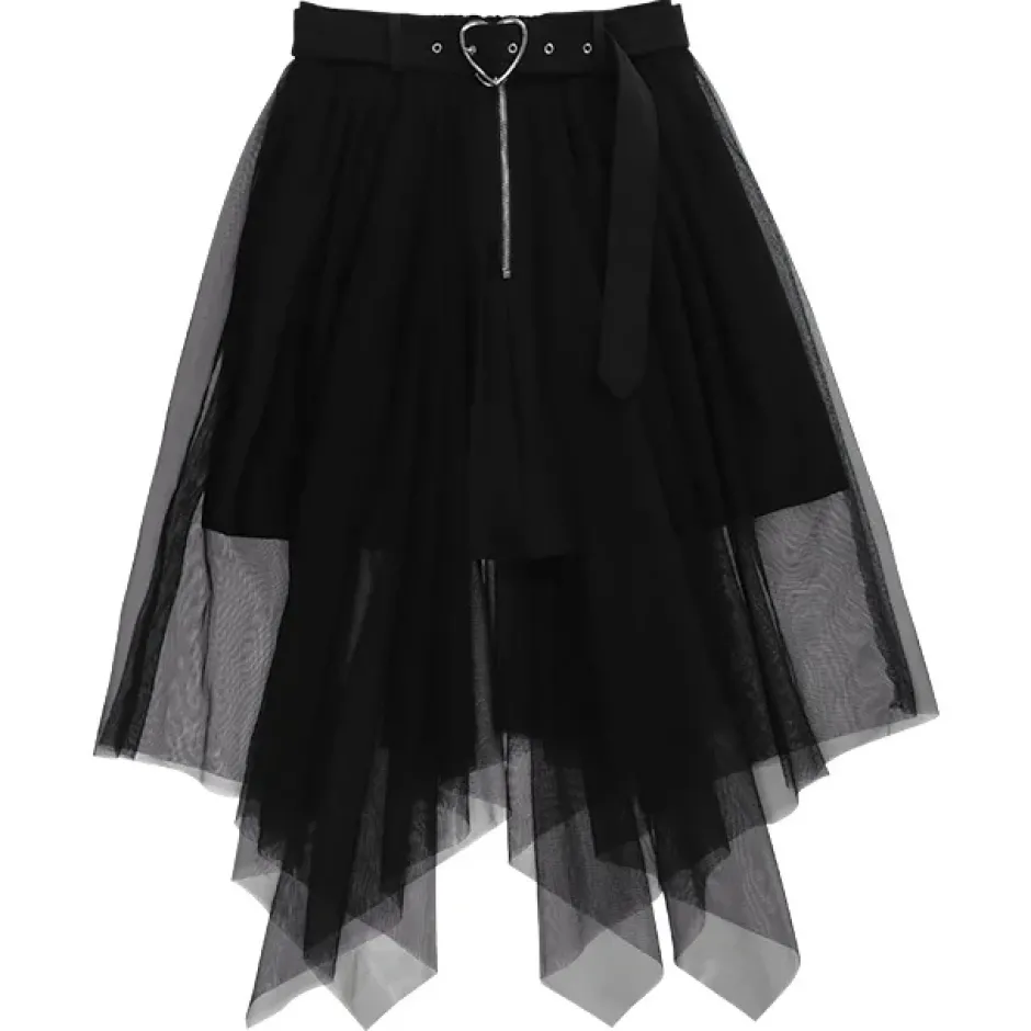 LISTEN FLAVOR Hemline Tulle Layered Skirt w/ Heart Belt New