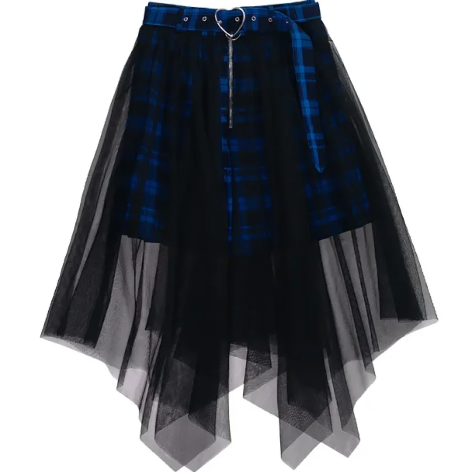 LISTEN FLAVOR Hemline Tulle Layered Skirt w/ Heart Belt New