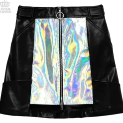 LISTEN FLAVOR Holographic Faux Leather Trapezoid Skirt Sale
