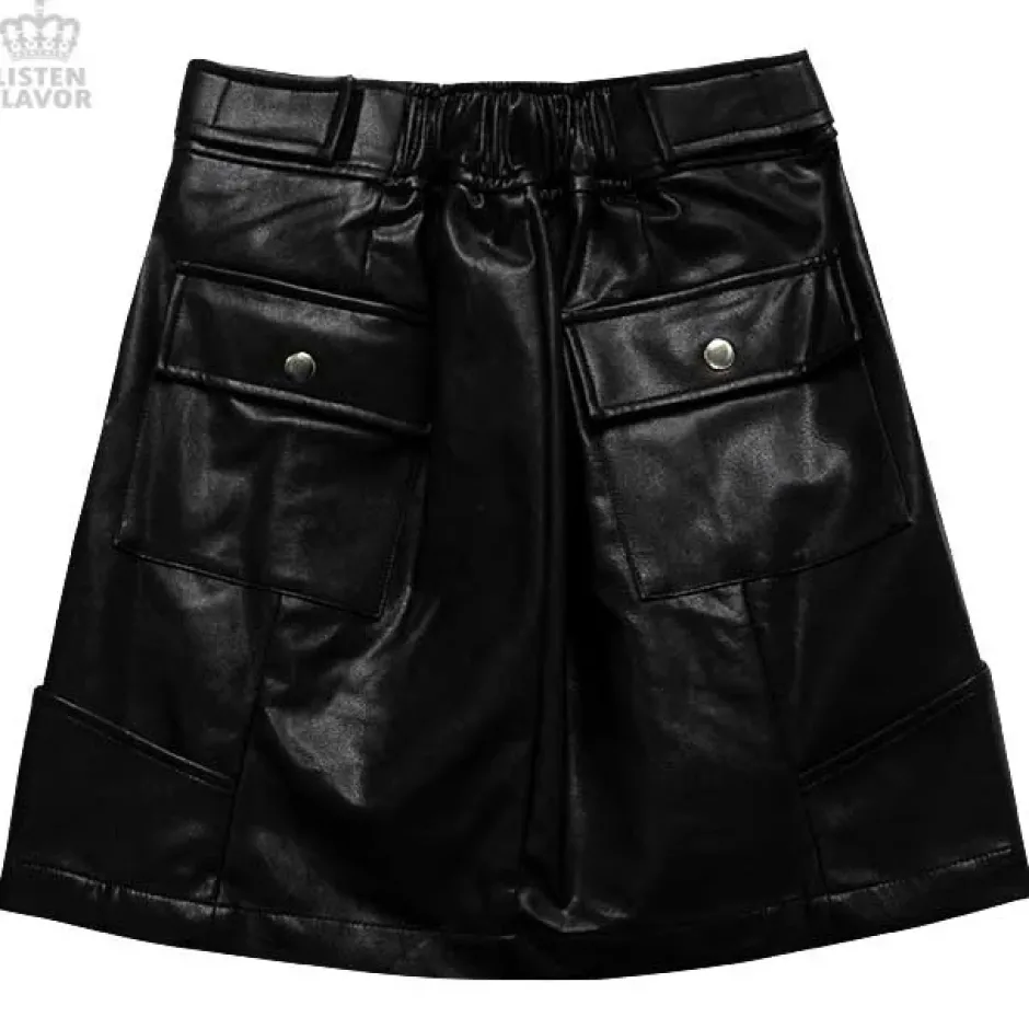 LISTEN FLAVOR Holographic Faux Leather Trapezoid Skirt Sale