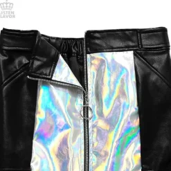 LISTEN FLAVOR Holographic Faux Leather Trapezoid Skirt Sale