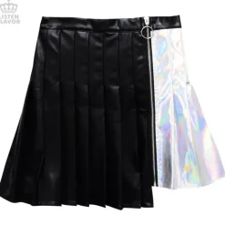Bottoms>LISTEN FLAVOR Holographic Two-Tone Pleated Skirt
