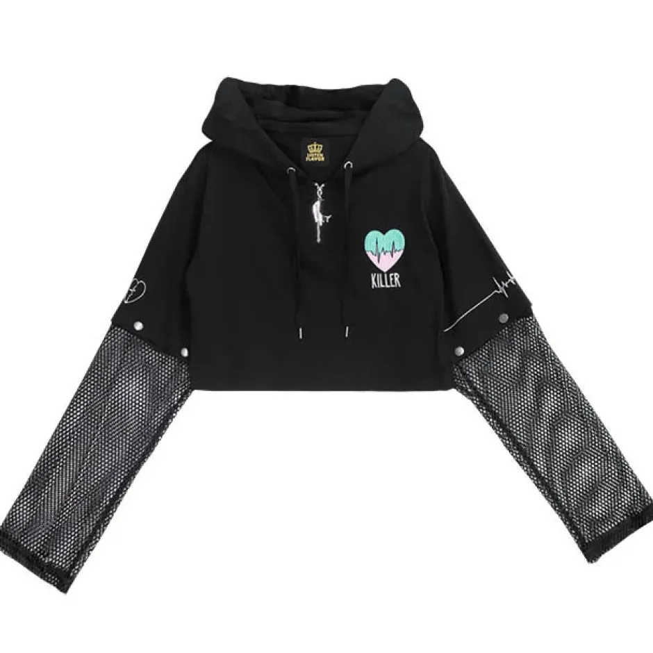 Jackets & Hoodies>LISTEN FLAVOR Killer Heart 2-Way Mesh Short Hoodie