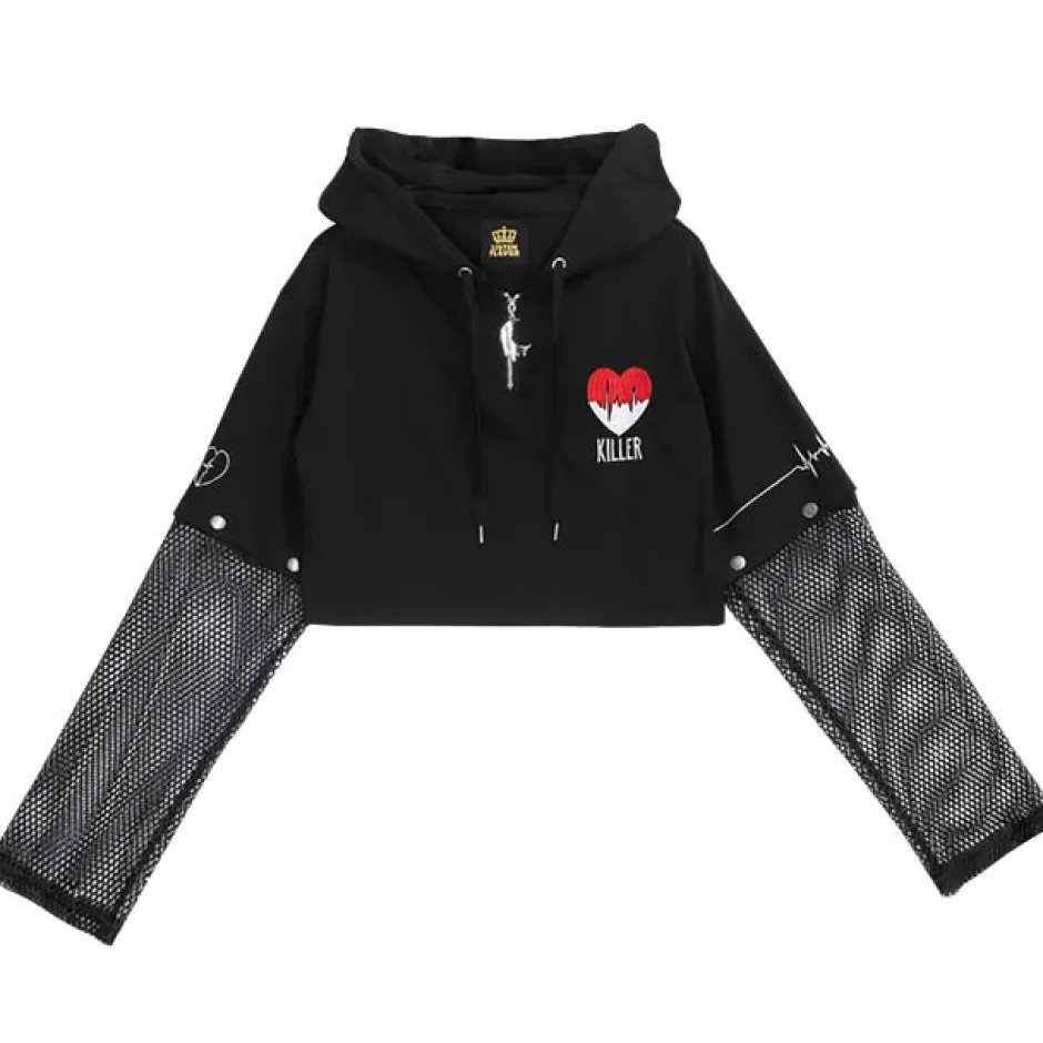 Jackets & Hoodies>LISTEN FLAVOR Killer Heart 2-Way Mesh Short Hoodie
