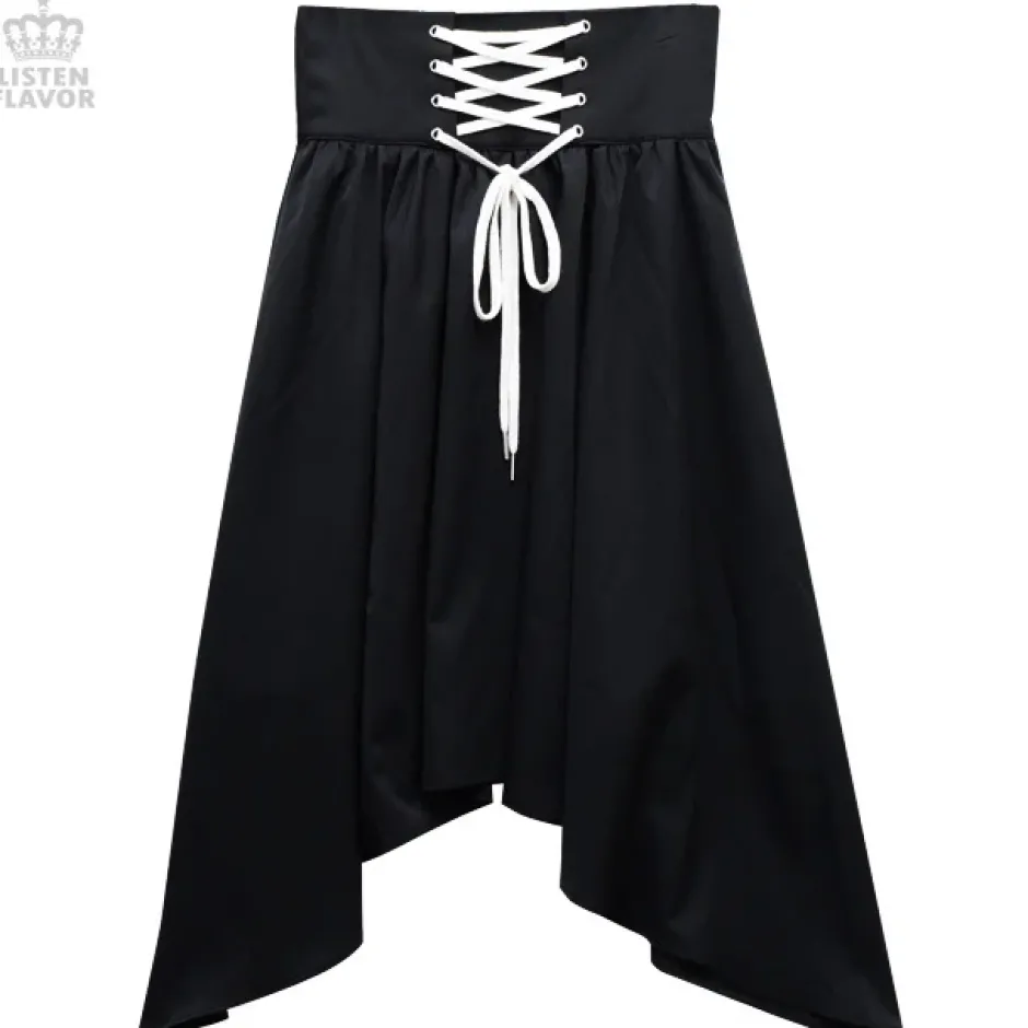 LISTEN FLAVOR Lace-Up Hemline Skirt Sale