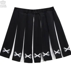 Bottoms>LISTEN FLAVOR Lace-Up Print Two-Tone Pleated Skirt