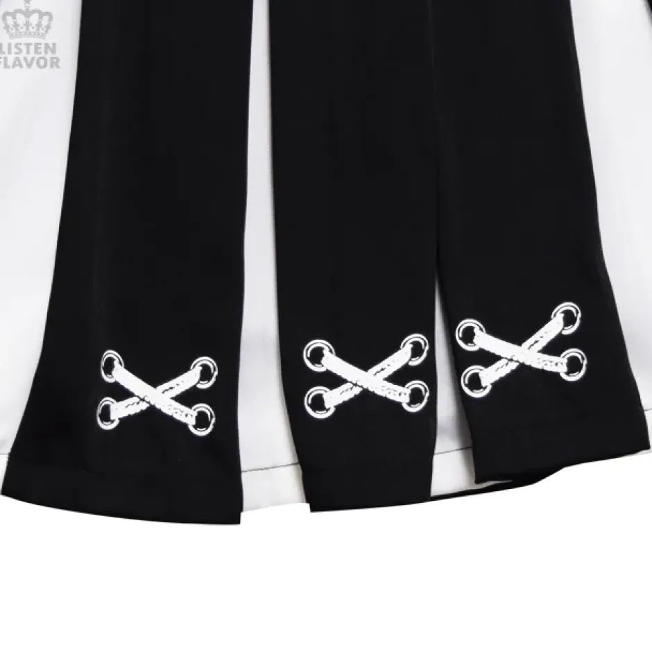 Bottoms>LISTEN FLAVOR Lace-Up Print Two-Tone Pleated Skirt