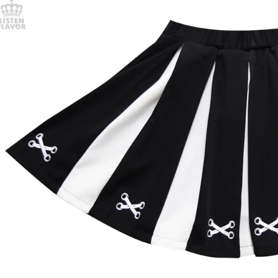 Bottoms>LISTEN FLAVOR Lace-Up Print Two-Tone Pleated Skirt