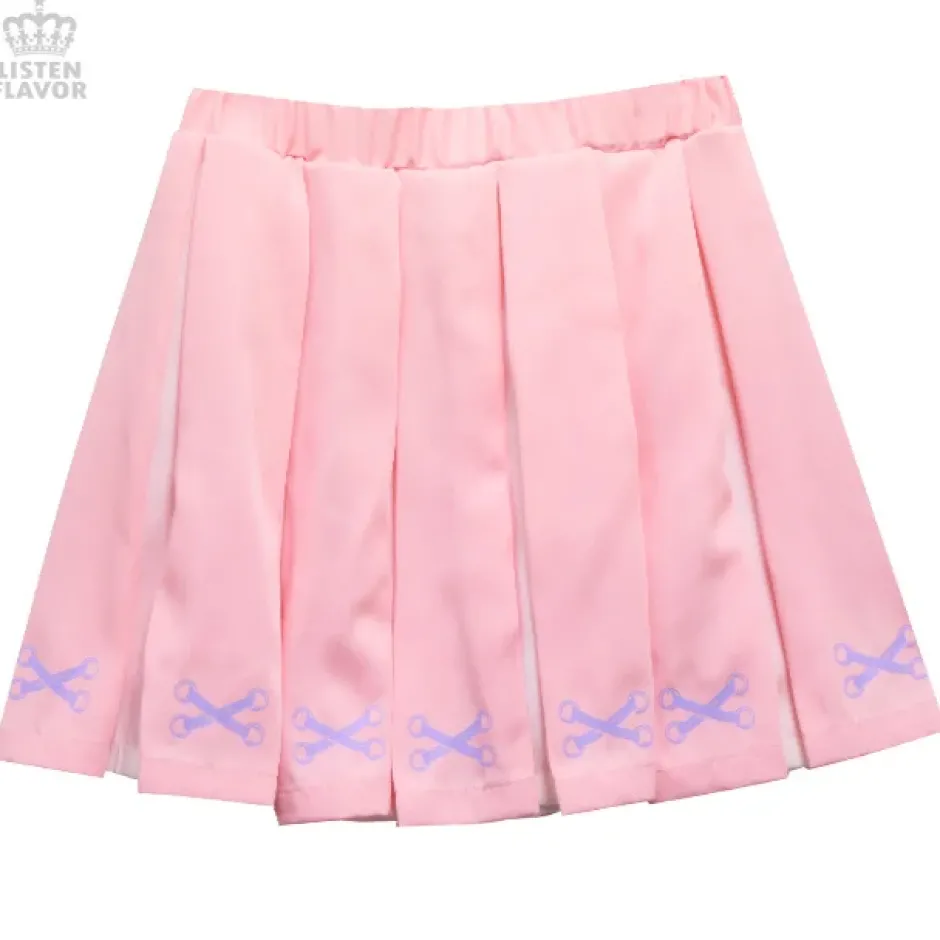Bottoms>LISTEN FLAVOR Lace-Up Print Two-Tone Pleated Skirt