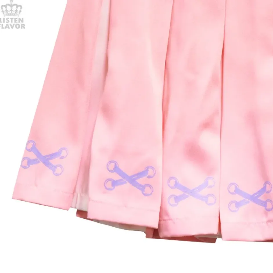 Bottoms>LISTEN FLAVOR Lace-Up Print Two-Tone Pleated Skirt