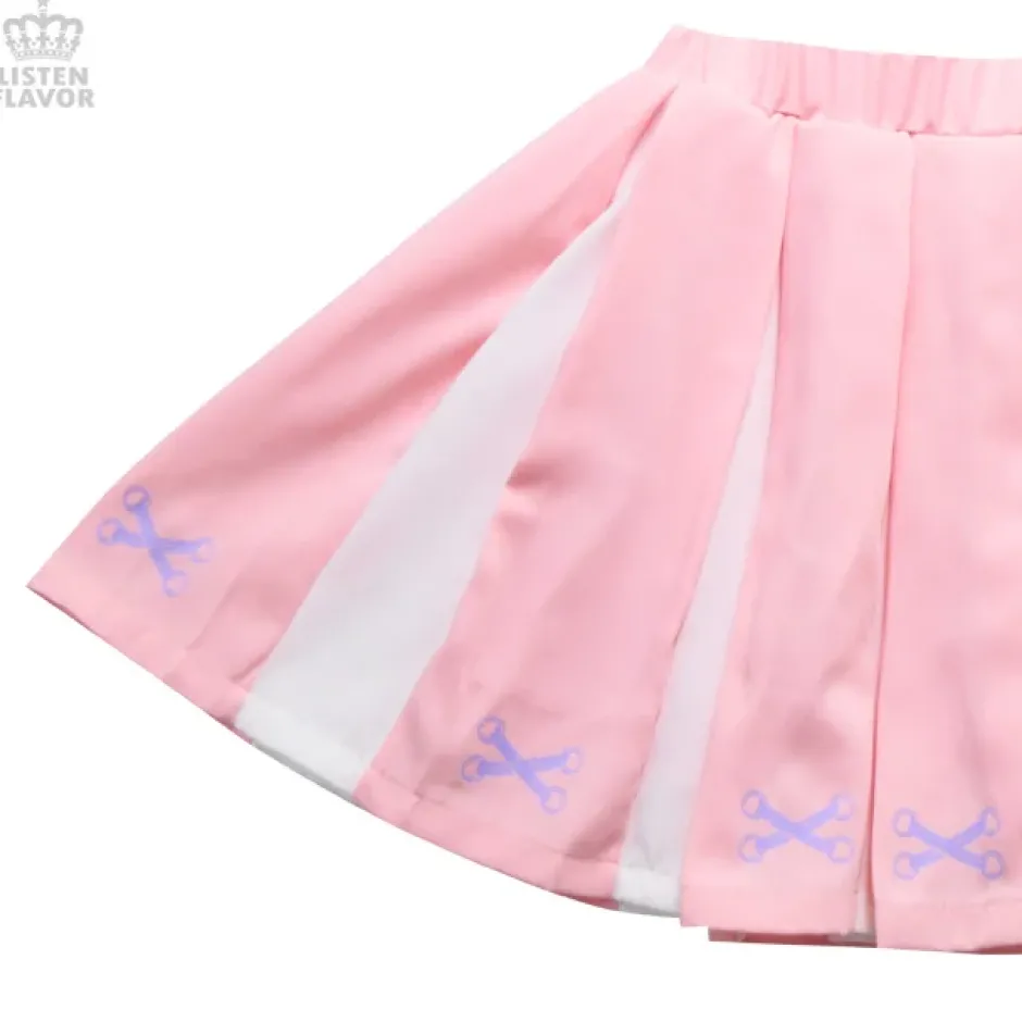 Bottoms>LISTEN FLAVOR Lace-Up Print Two-Tone Pleated Skirt